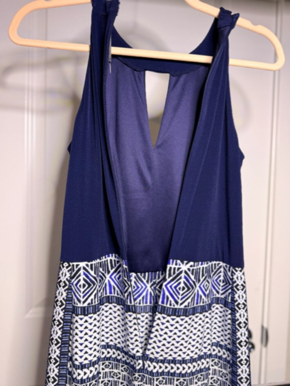 Vince Camuto Navy Geometric Halter Jumpsuit with Wide Leg, Size 4 - Picture 7 of 10